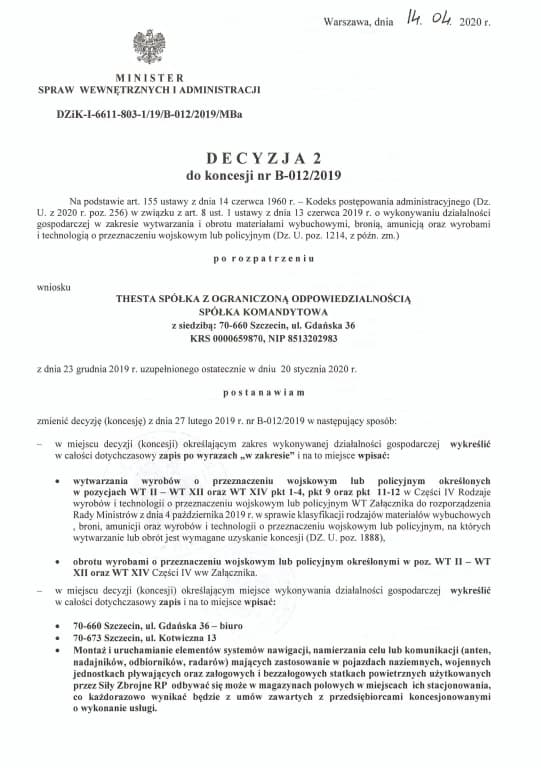 Decyzje do koncesji MSWiA